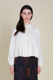 Off white tiered satin blouse. Grade and Gather 