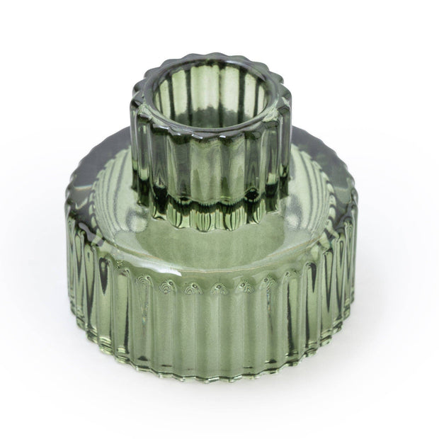 Green Double Ended Glass Candleholder