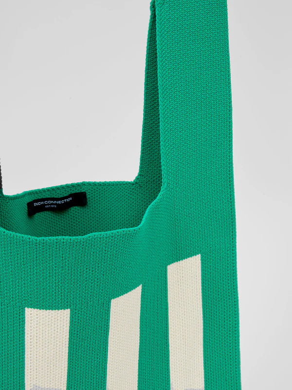 detsil Stripe Knitted Green and White bag