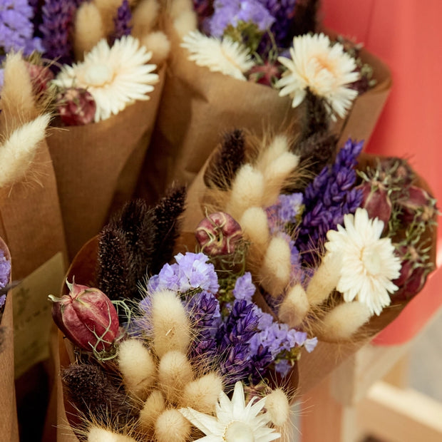 detail of Dried Flowers Small Violet Meadow Bouquet
