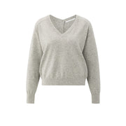Double V-neck sweater with back button detail - brownish grey