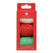 Red, green and white raffia ribbon rolls. 3 x 10 metres. Talking Tables