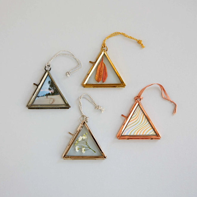 Alia Mini Triangular Glass Hanging Photo Frame in Gold - from victoria shop