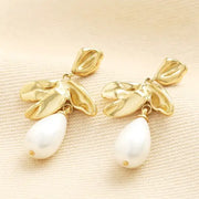 E215 Gold Leaf and Acrylic Pearl Drop Earrings