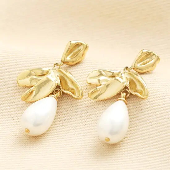 E215 Gold Leaf and Acrylic Pearl Drop Earrings