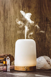 white glass & Bamboo Aroma Diffuser