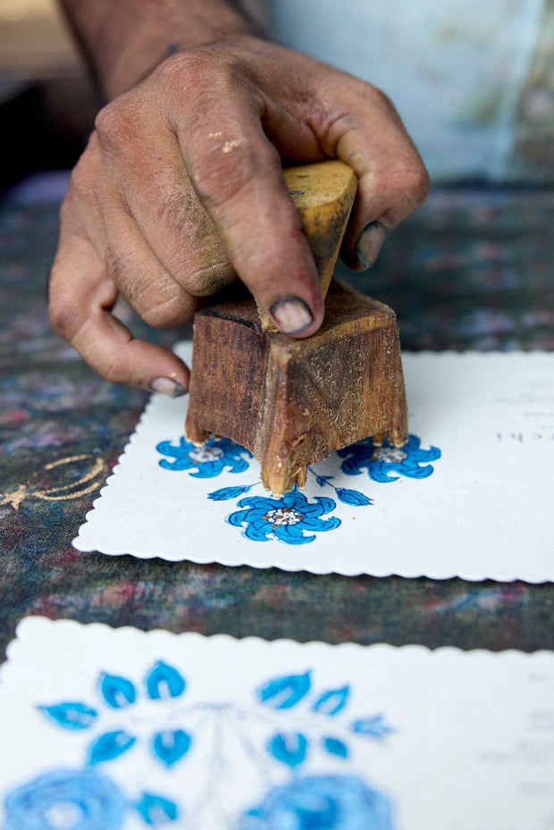 Hand Block Printed Greeting Card - Nargis Sapphire