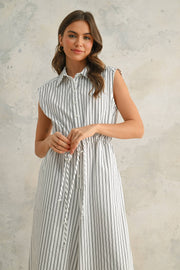 Striped Pattern Jumpsuit With Button Down
