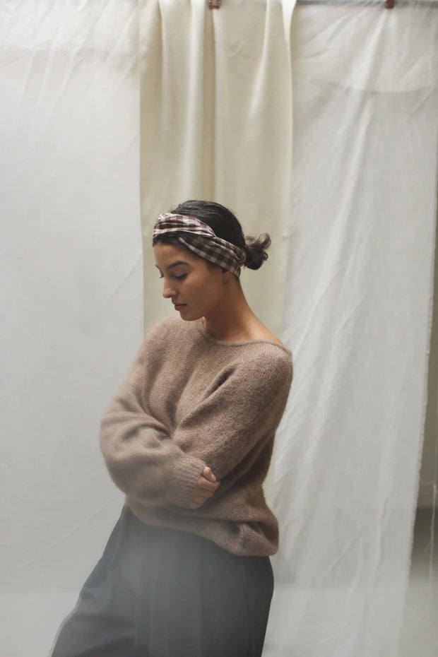 Monk & Anna Linen Headband Check Brown