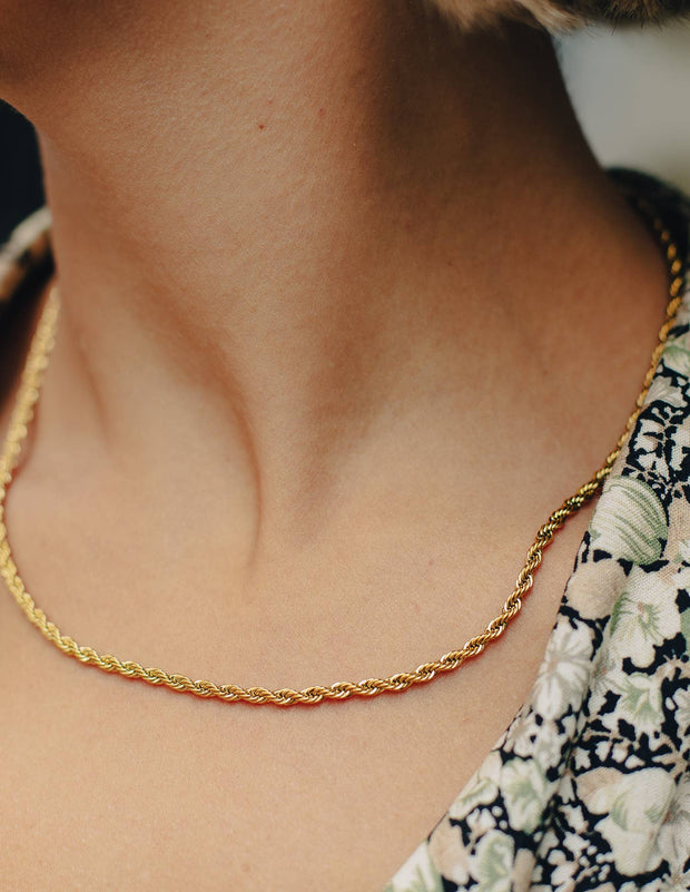 N087 Gold Rope Twist Chain Necklace, Waterproof