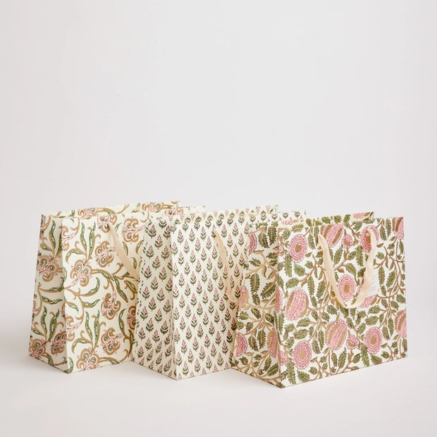 Hand Block Printed Gift Bags (Medium) - Iris Glitz Blush