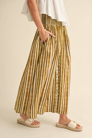 Smocking Waist striped Print Skirt with pockets