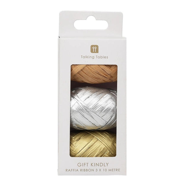 3 pack of metallic raffia ribbon, Talking Tables