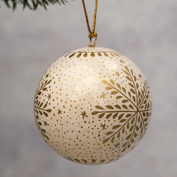 White Paper-Mache Snowflake Bauble