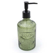 Green Glass Soap Dispenser With Black Pump