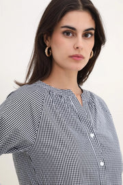 Gingham Blouse Navy and White - "Tristan"