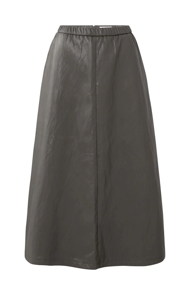 Faux leather A-line midi skirt with pockets