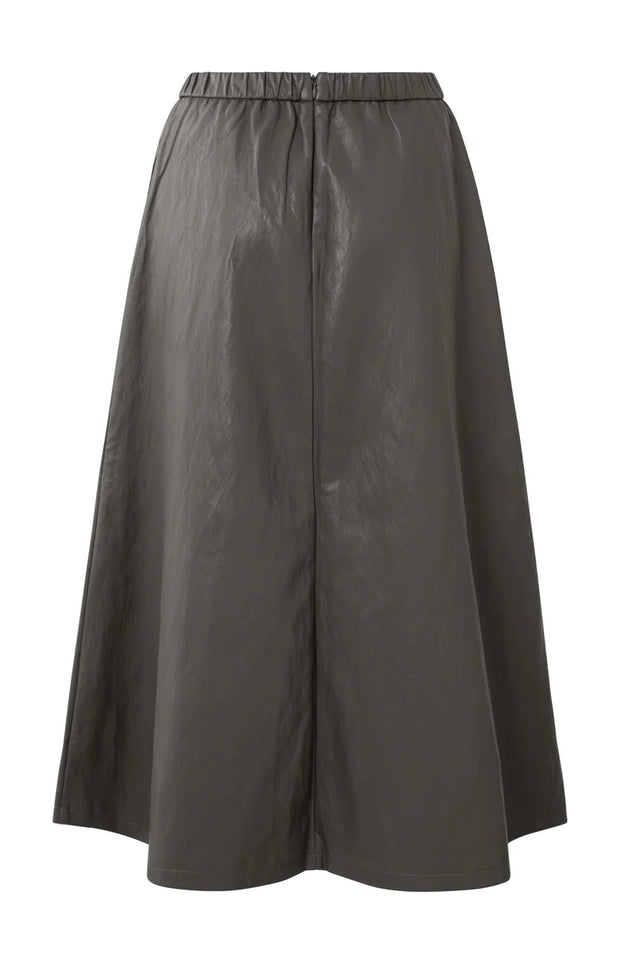 Faux leather A-line midi skirt with pockets