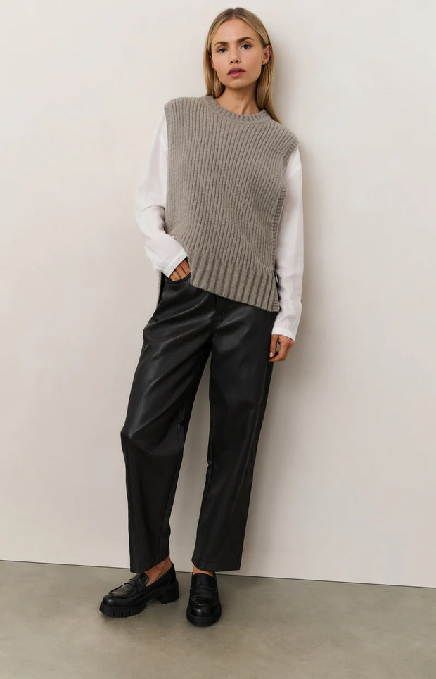 Faux Leather Trousers with Seam Details