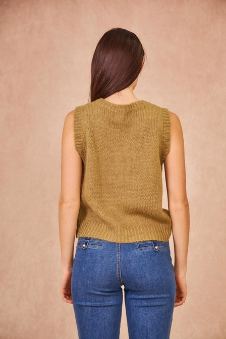 reverse detail of 'Meredith' Olive Sleeveless Knit Top