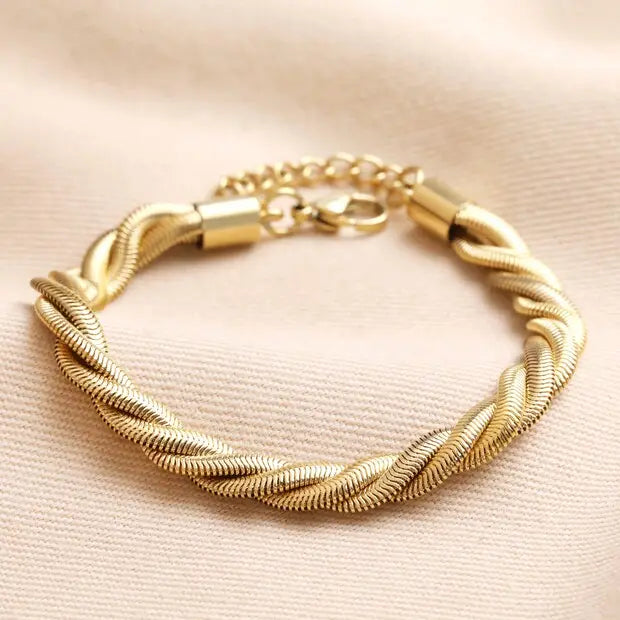 B087 Gold Stainless Steel Chunky Triple Snake Chain Bracelet