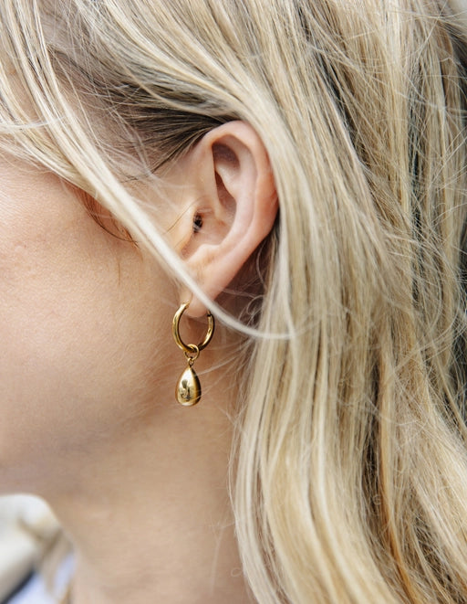 E101 Gold Drop Hoop Earrings