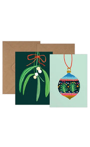 Christmas Mini Card Pack - Mistletoe & Bauble