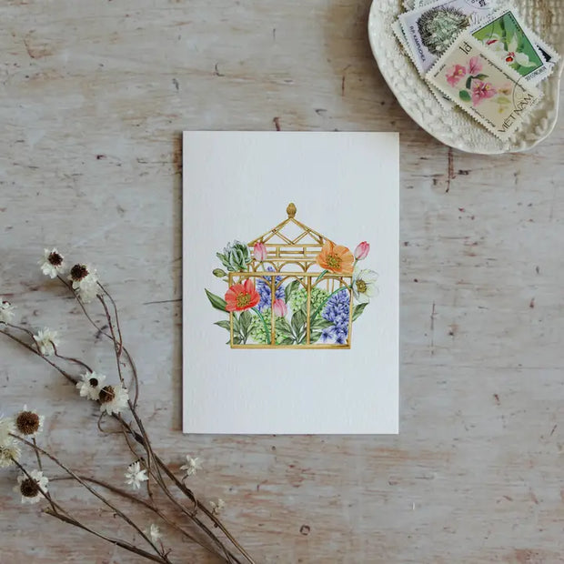 Floral Greenhouse watercolour Greeting Card