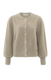 Fluffy cardigan with round neck, long sleeves and buttons