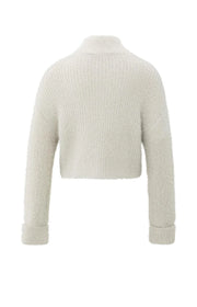 Fluffy cropped sweater with stand-up collar and buttons