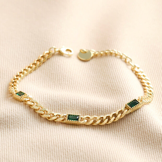 Green stone chain bracelet in gold 