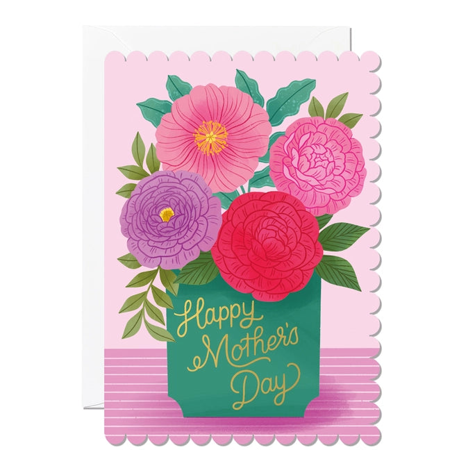 happy mother's day card with flowers in a vase