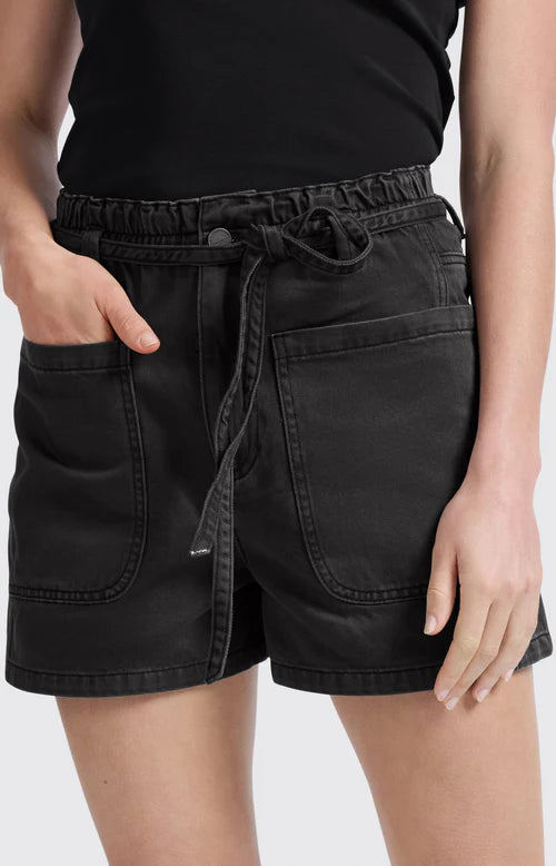 Washed Black High-Waist Shorts