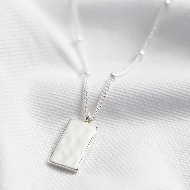 Hammered Mini Tag Pendant Necklace in Silver - from victoria shop