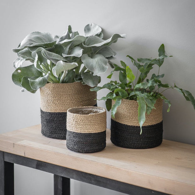 Jute Natural/Black Plant PotS IN 3 SIZES ON SHELF