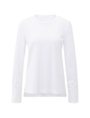 Jersey White Top with Woven Cuffs and Slit detail