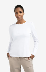 Jersey White Top with Woven Cuffs and Slit detail - From Victoria Shop