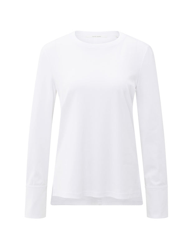Jersey White Top with Woven Cuffs and Slit detail