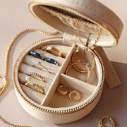 Sun and Moon Embroidered Round Jewellery Case in Beige - inside detail 