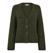Green cardigan with buttons on a white background