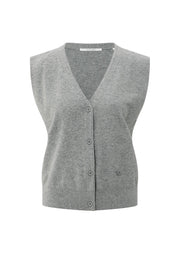 Grey Knitted gilet with V-neck and asymmetric buttoning
