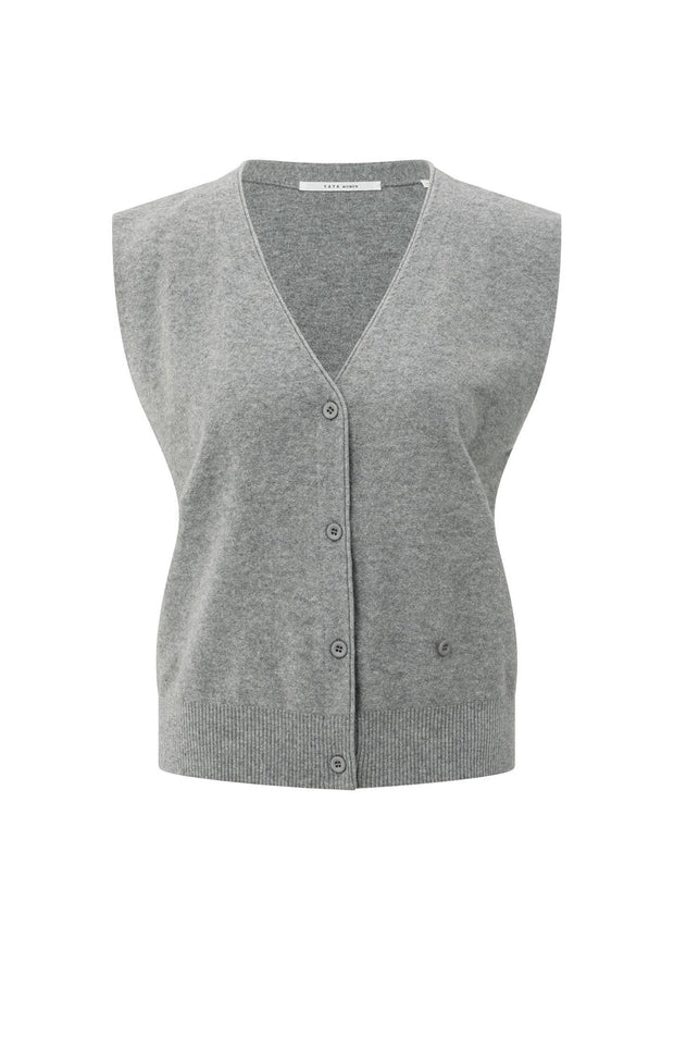 Grey Knitted gilet with V-neck and asymmetric buttoning