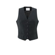 Linen Blend Washed Black Waistcoat 