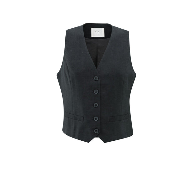Linen Blend Washed Black Waistcoat 