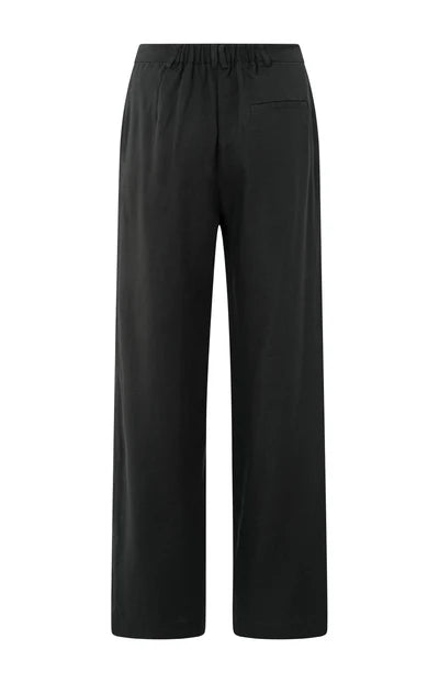 Washed Black Linen-blend trousers with wide legs