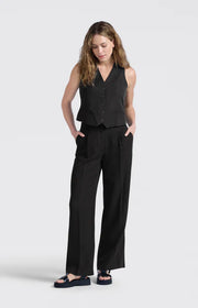 Washed Black Linen-blend trousers with wide legs