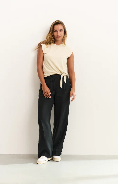 Washed Black Linen-blend trousers with wide legs
