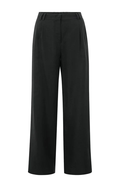 Washed Black Linen-blend trousers with wide legs