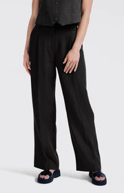 Washed Black Linen-blend trousers with wide legs