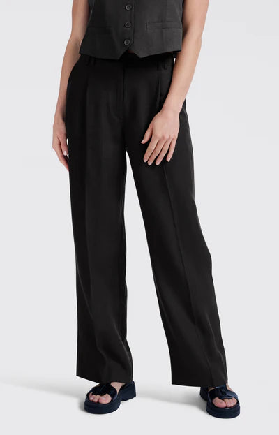 Washed Black Linen-blend trousers with wide legs